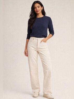 Pilcro Anthropologie Rhinestone Studded Cream Straight Leg Jeans Size 27 Sparkle